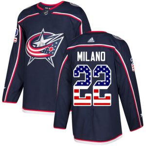 Herren Columbus Blue Jackets Eishockey Trikot Sonny Milano #22 Authentic Navy Blau USA Flag Fashion